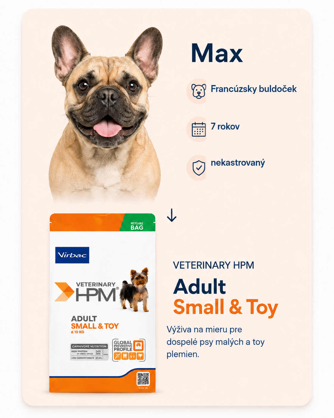 Max, Spaniel, 7 years old, entire, recommended Veterinary HPM Adult Small and Toy