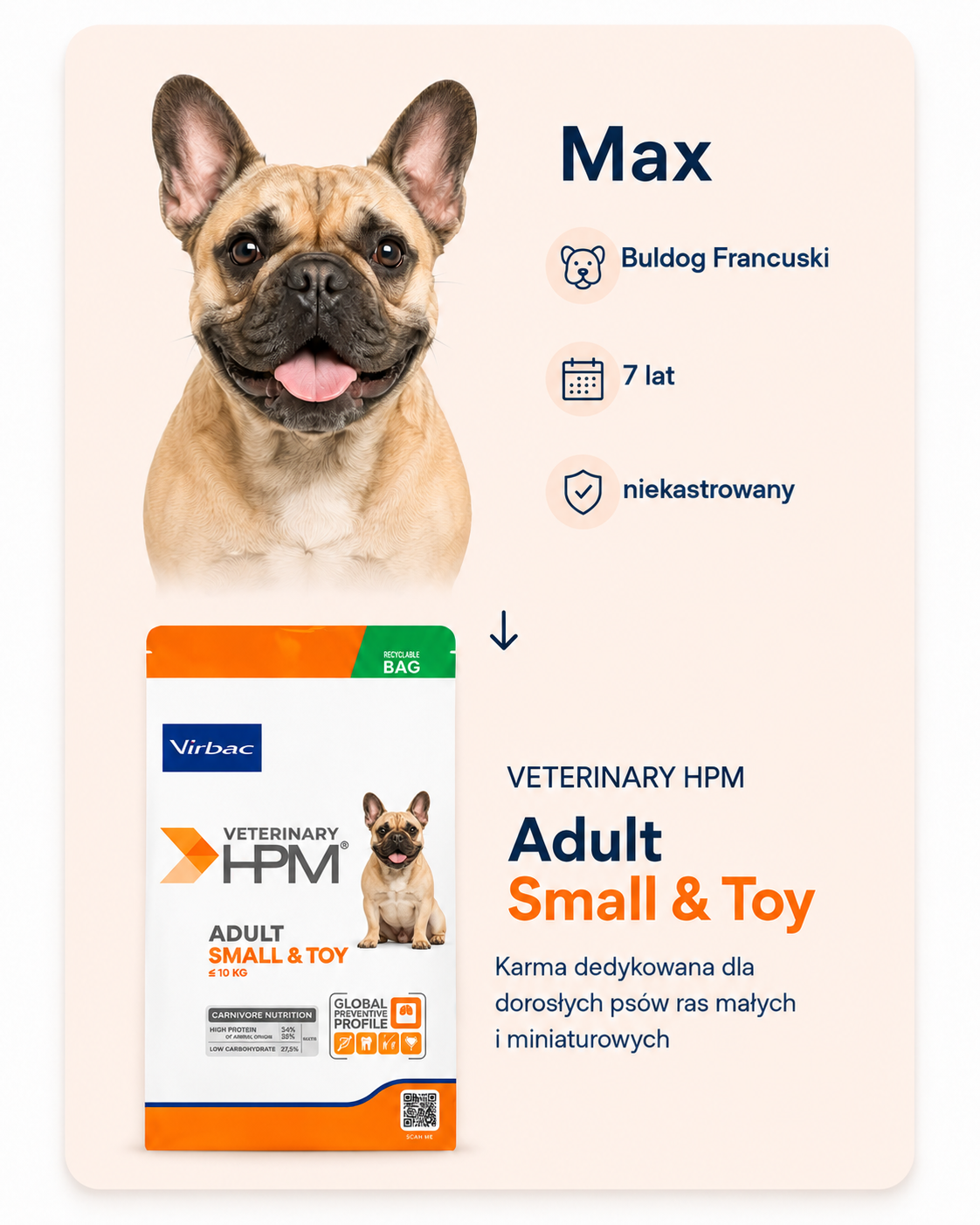 Max, Spaniel, 7 years old, entire, recommended Veterinary HPM Adult Small and Toy